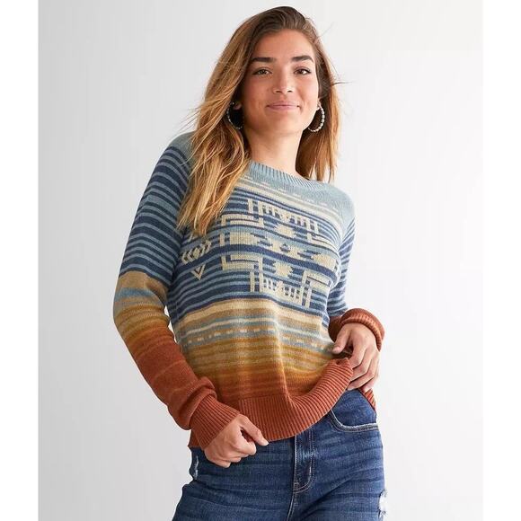Pendleton Raglan Knit Sweater In Glacier Blue Aztec Southwestern Cotton Size L - Picture 1 of 6